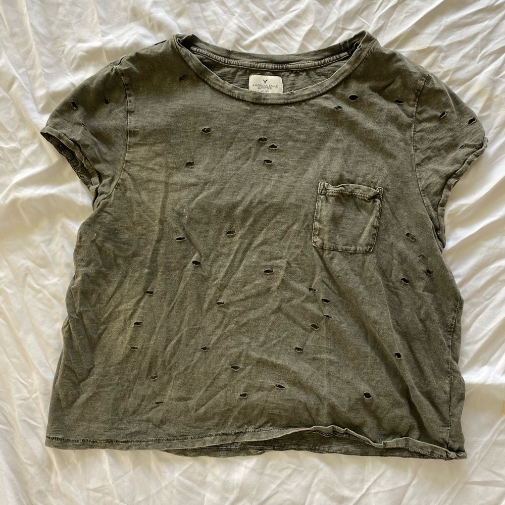 Distressed Olive Green T-Shirt